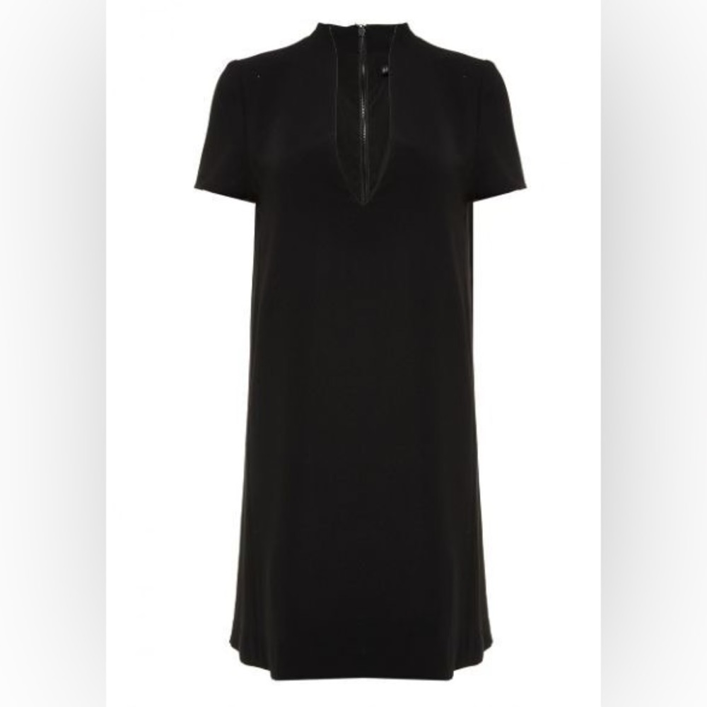 NWOT Alice + Olivia Employed Black Short Sleeve V-Neck Mini Shift Dress, Sz S